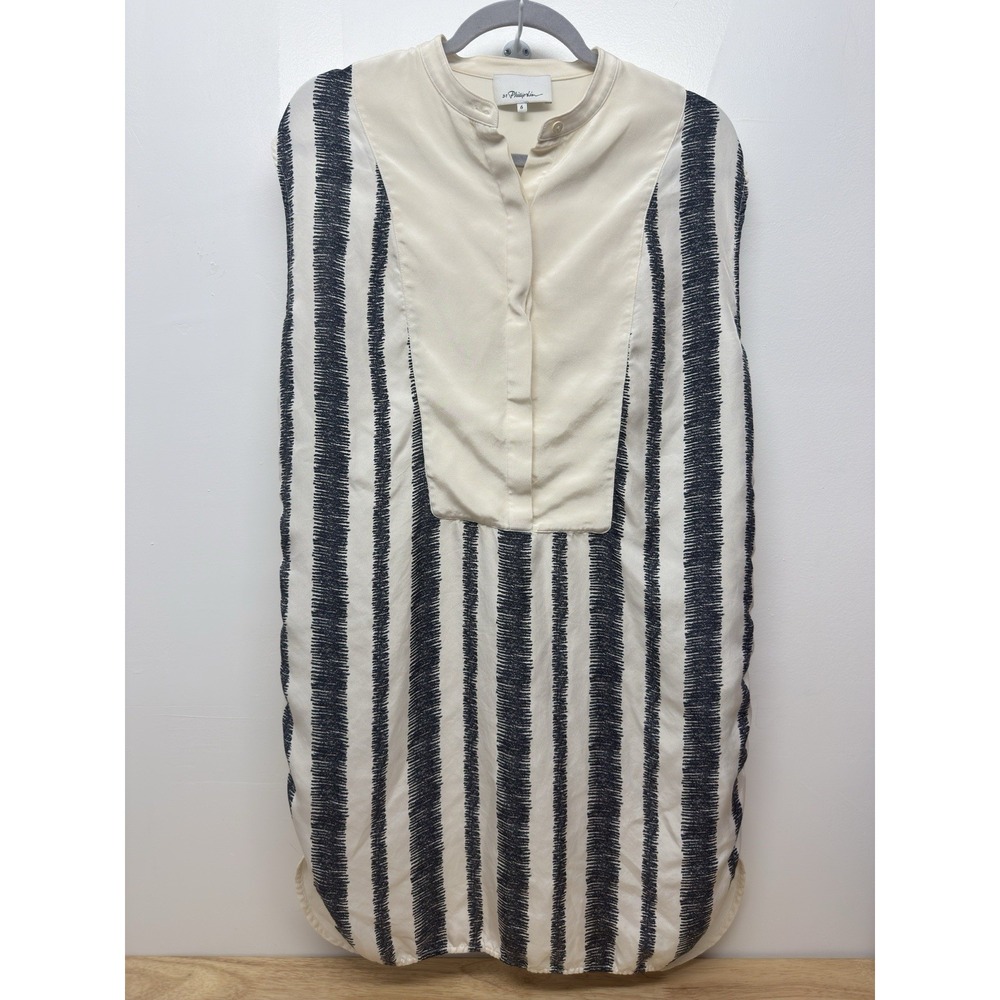 3.1 Phillip‎ Lim Women's Sleeveless Striped Silk Shirt Dress Sheer Cream #45